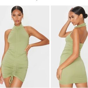 PLT Sage Green Halter-neck Bodycon Dress, Size 8. NWOT